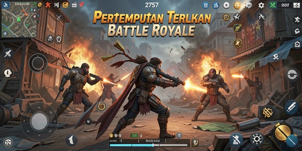 Tangkapan layar utama dari gameplay Battle Royale yang mendebarkan.