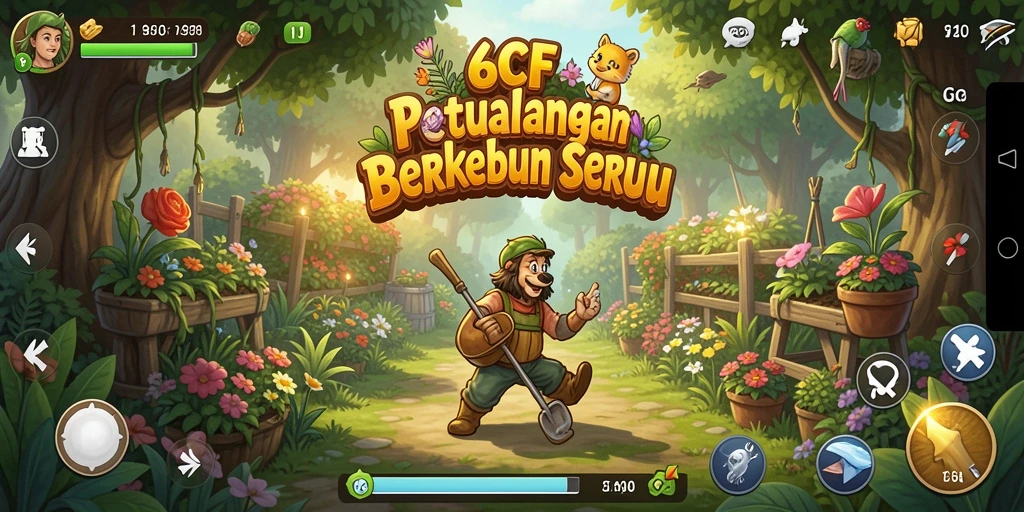 Tampilan gameplay 6CF dengan kebun yang indah dan tanaman yang subur.