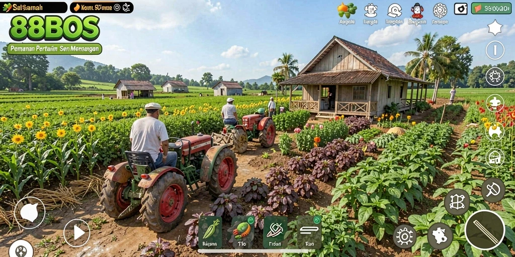 Tampilan gameplay 88BOS yang menarik saat berkebun.