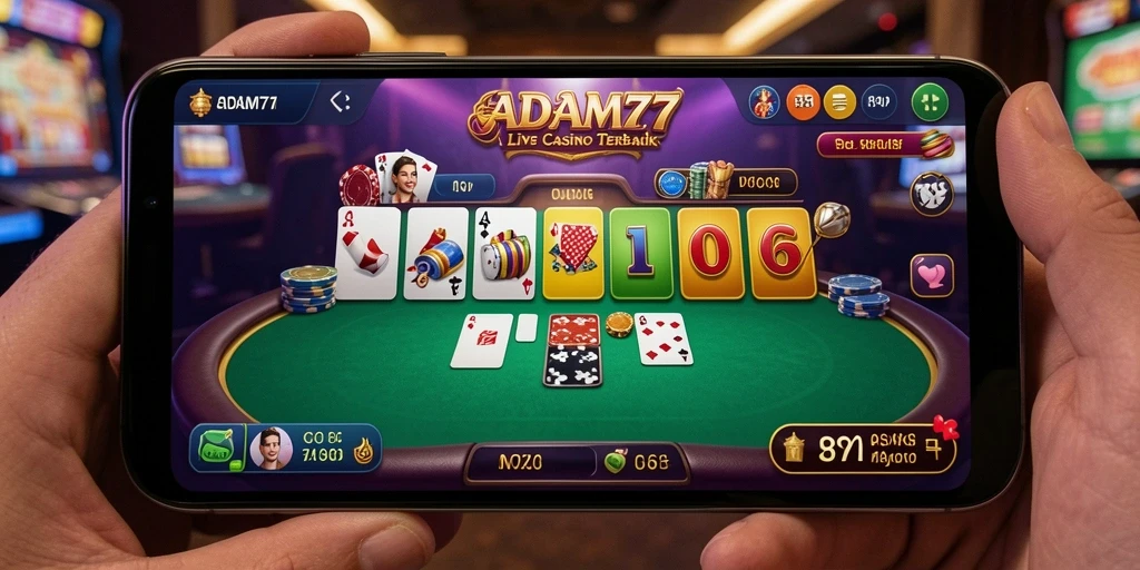 Screenshot gameplay Live Casino ADAM77 menampilkan dealer langsung yang ramah.