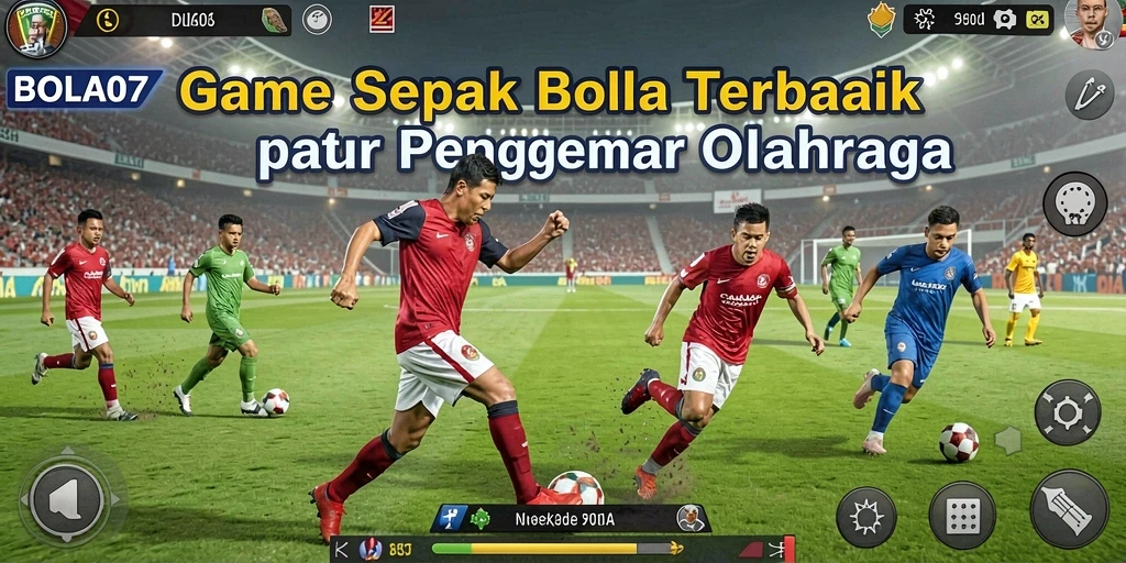 Tampilan gameplay seru dalam BOLA07 yang menampilkan aksi sepak bola.