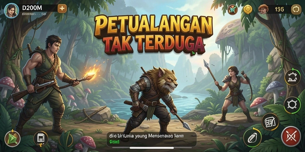 Tampilan gameplay D200M menunjukkan aksi petualangan mendebarkan.