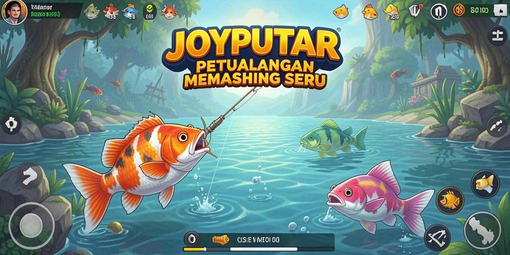 Screenshot gameplay JOYPUTAR dengan tampilan memancing yang seru.