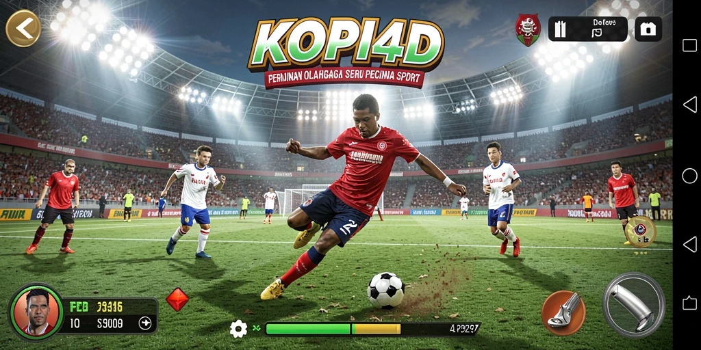 Tangkapan layar menunjukkan aksi seru dalam permainan olahraga KOPI4D.
