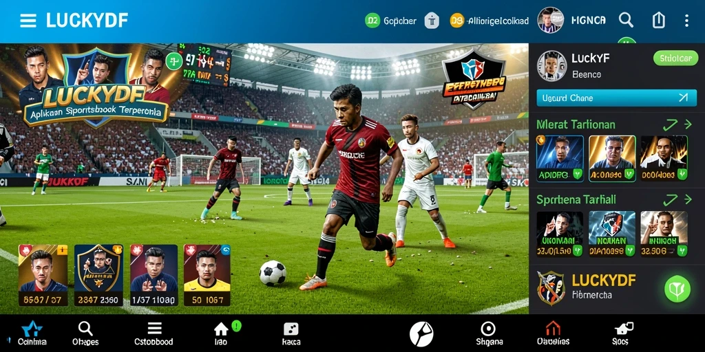 Tangkapan layar gameplay LUCKYDF menampilkan antarmuka penggunaan Sportsbook yang bersih dan menarik.