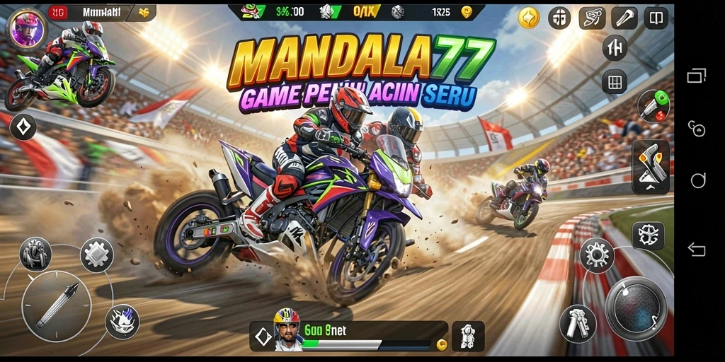Screenshot gameplay dari MANDALA77 yang menampilkan balapan mendebarkan.