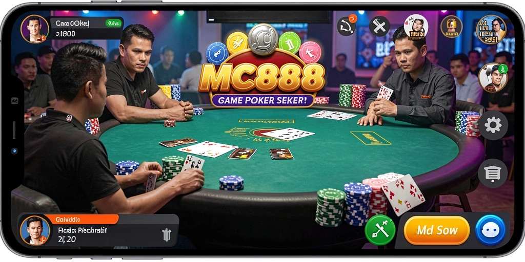 Screenshot utama MC888 menunjukkan gameplay Poker yang menarik dan kompetitif.