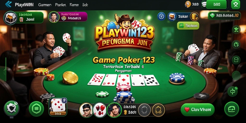Screenshot gameplay utama dari PLAYWIN123 menampilkan aksi poker yang seru.