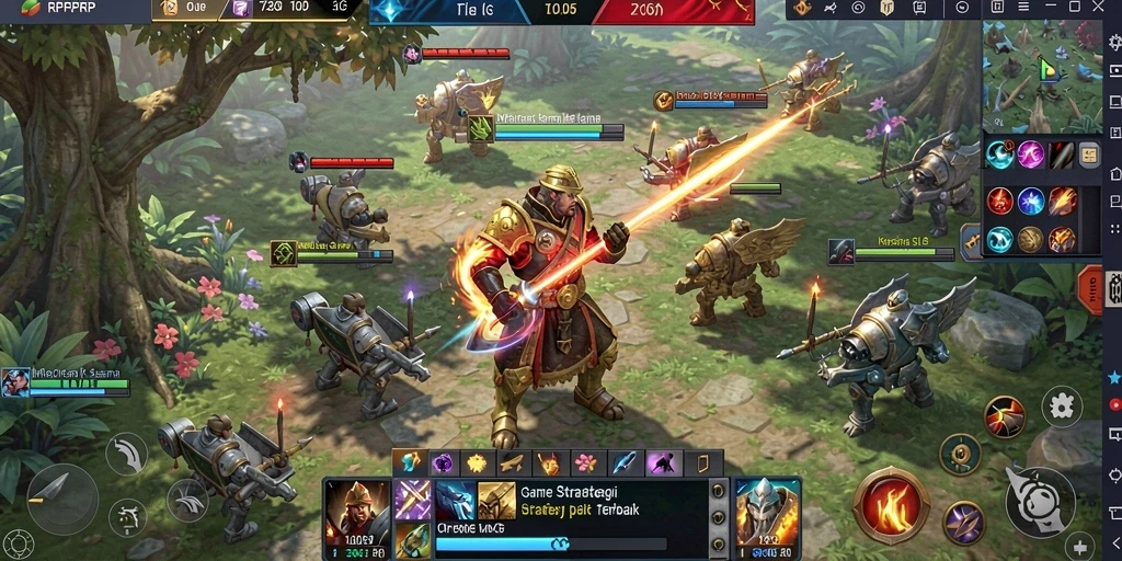 Screenshot gameplay RPRPRP menampilkan pertempuran taktis yang mendebarkan.