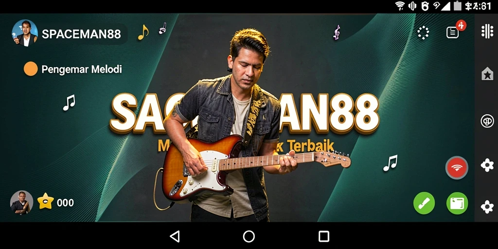 Tangkapan layar SPACEMAN88 menunjukkan gameplay dinamis dengan berbagai pilihan lagu.