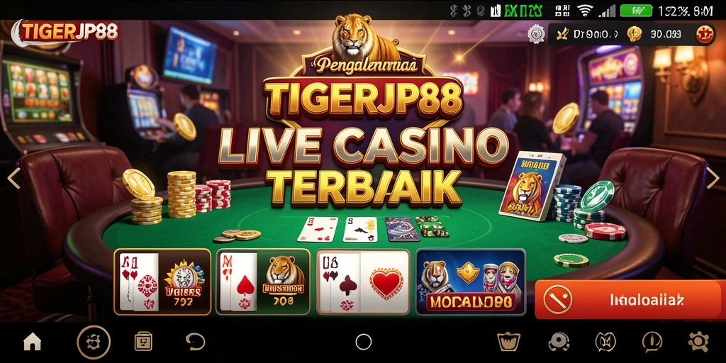 Screenshot TIGERJP88 menampilkan dealer live dan suasana permainan kasino.