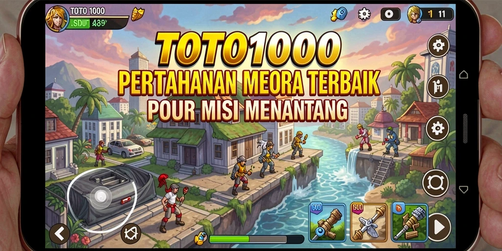Gameplay seru TOTO1000 dalam menara pertahanan melawan gelombang musuh.
